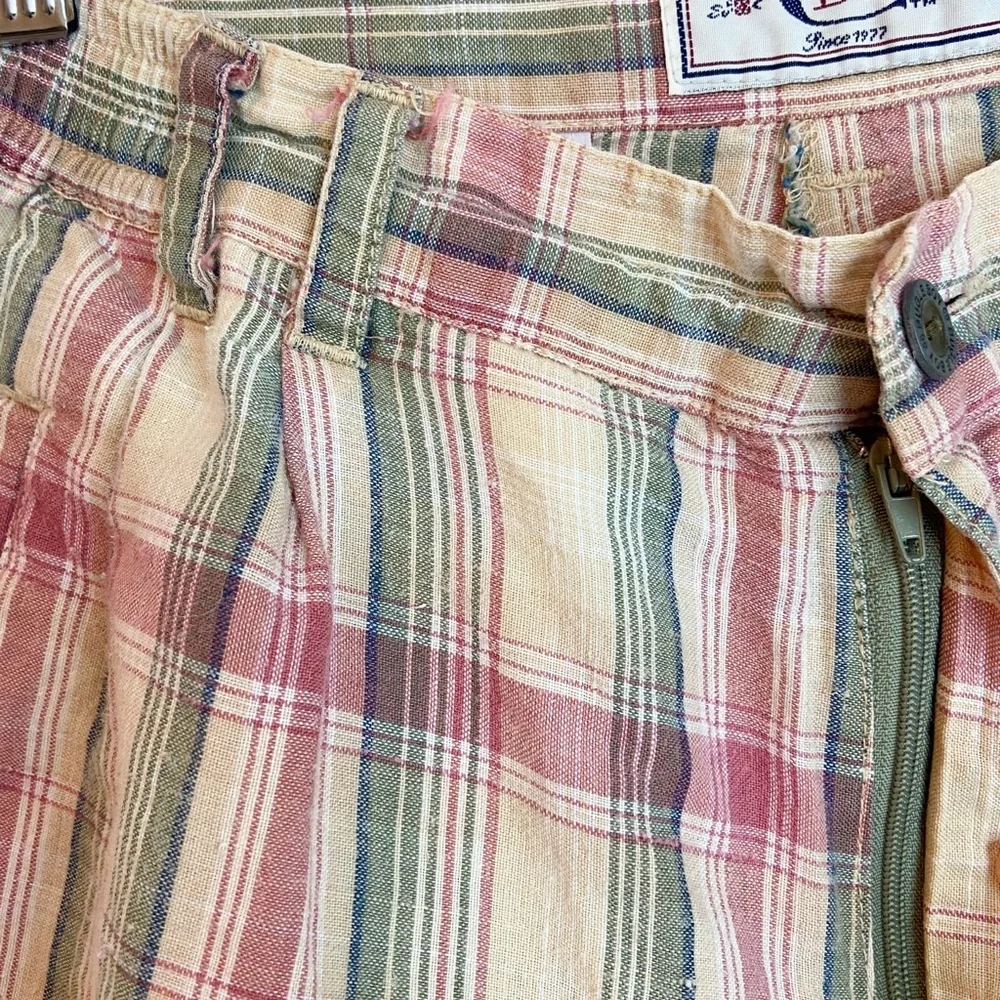 Vintage Plaid Cotton Shorts in Cream, Pink & Green